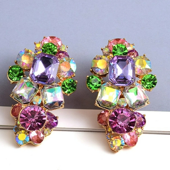 2/$35 "Lox" cluster rhinestone purple and pink earrings - Picture 6 of 10
